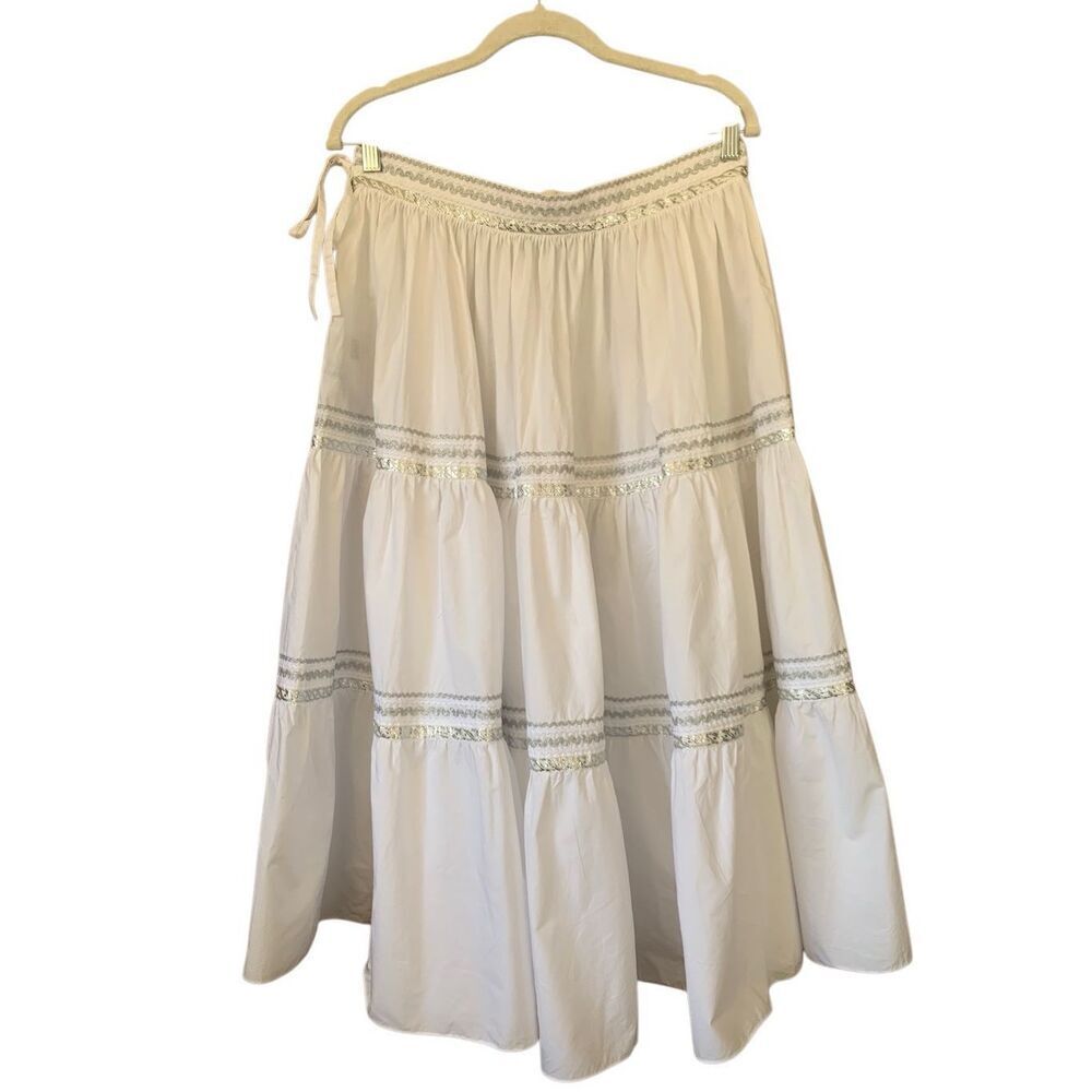 Ralph Lauren Black Label Cotton Tiered Midi Skirt White Size 8 - Picture 5 of 12